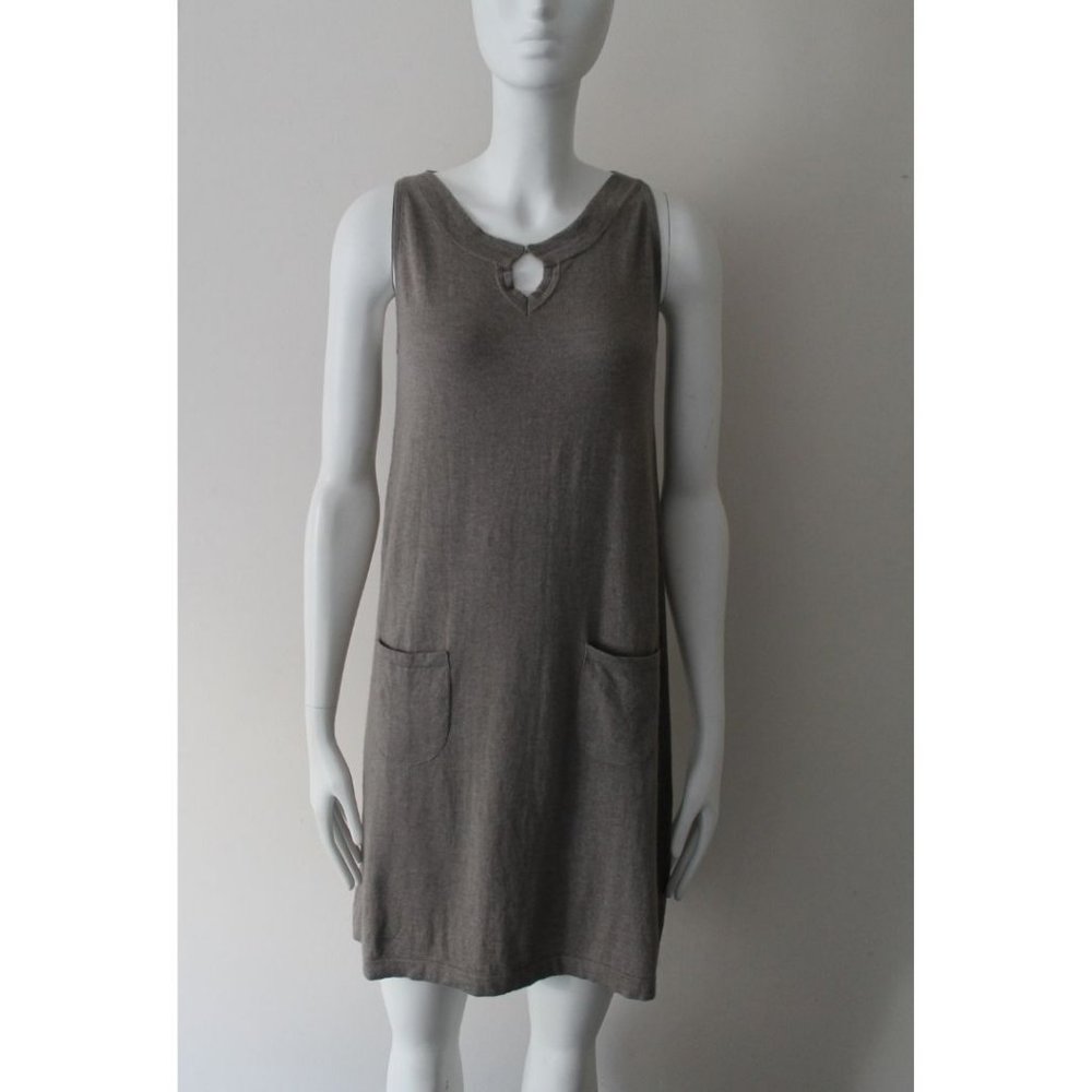 ALLUDE Keyhole Front Cashmere-Cotton Blend Dress Taupe-Brown Size Small